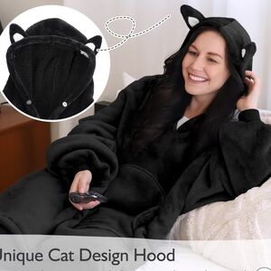Catalonia Black Hooded Blanket with Ears